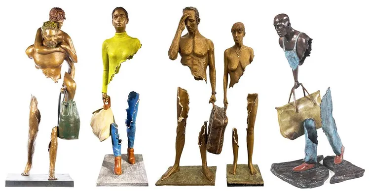 Left to right: These are not life-size, each measuring not more than one metre in height: “Le jour d’après”, 2023 | “Piti”, 2023 | “Adam and Eve”, no date | "Black Man", 2009.
