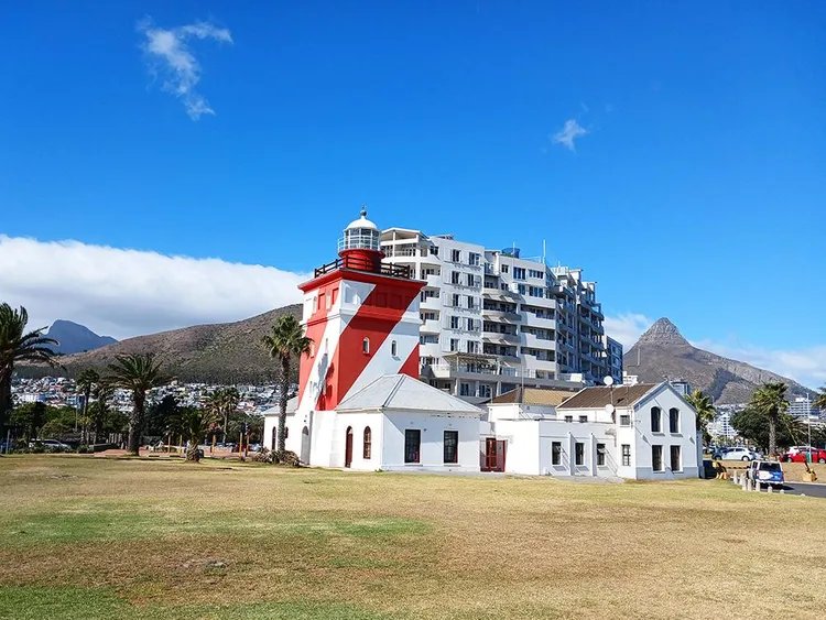 The distinctive candy-striped tower of Green Point lighthouse.