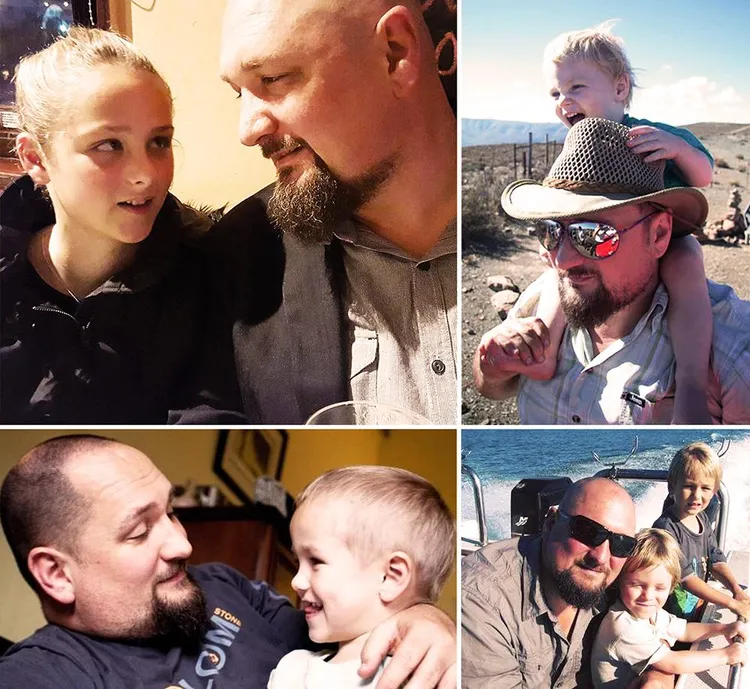 Van links bo (kloksgewys): Ali saam met Isabella van Wyk, saam met Thomas van Wyk, saam met Thomas en Christiaan, en saam met Christiaan van Wyk.