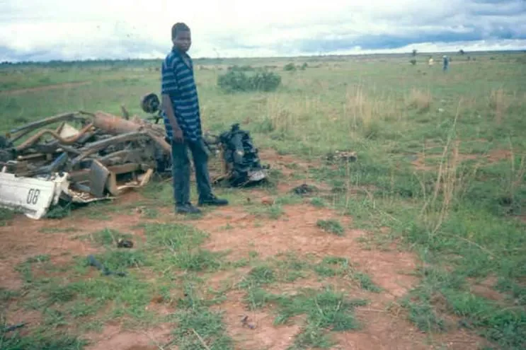 The wreckage after the landmine explosion.