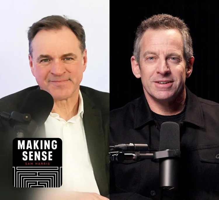 Niall Ferguson (links) met Sam Harris.