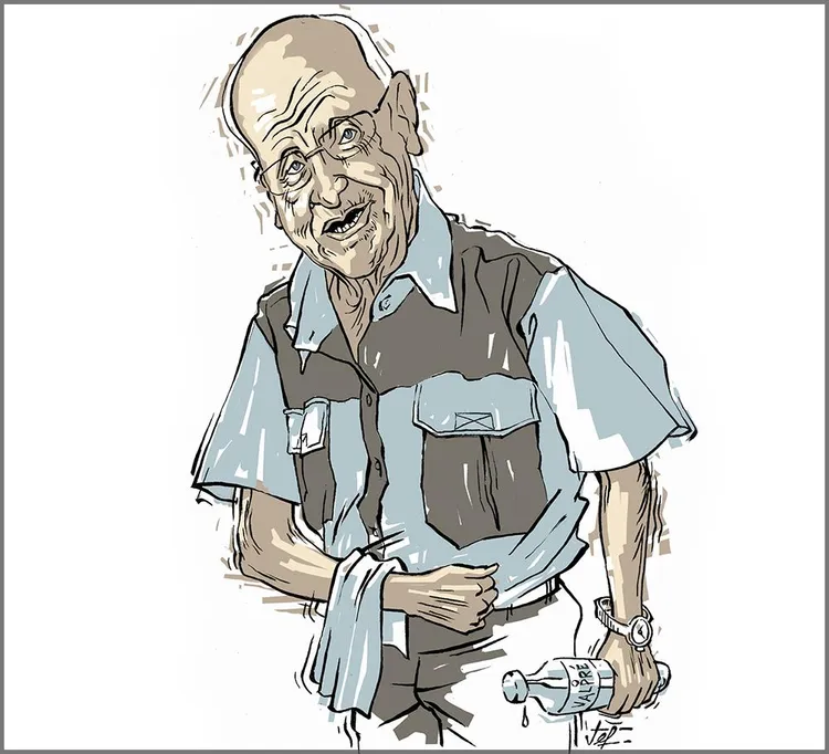 This is my gunstelling Jeff Rankin artwork. The fragility of an apartheid monster having seen the light and performing his confession as Washer of Feet of those (still living) he wronged.