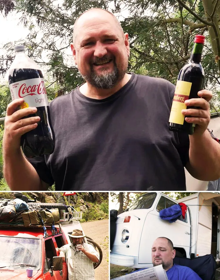 Ali het 'n voorliefde vir Mosambiekse katemba (bo), voor die kampeerwaentjie wat in die storie genoem word (regs onder), en teetyd op 'n bergpas in die Oos-Kaap (links onder).